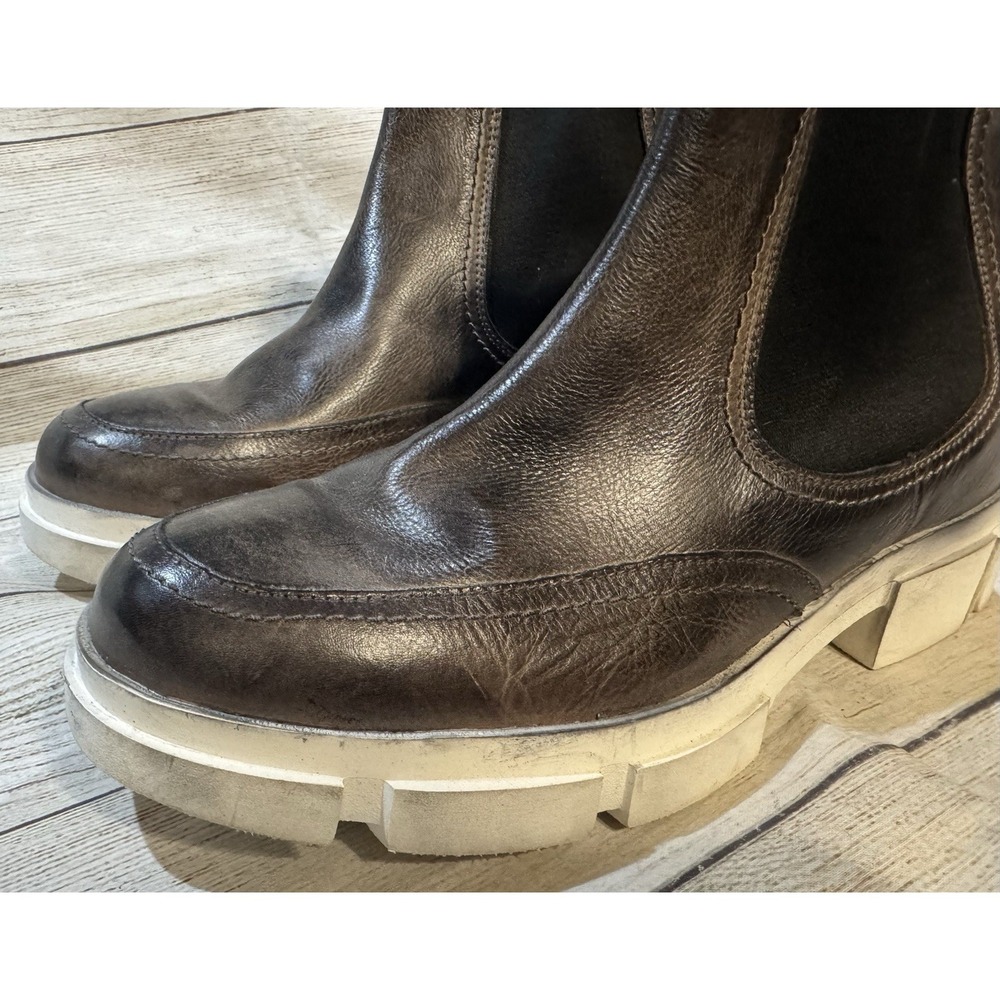 Wmns Bed Stu Chelsea Boots Brown Distressed Leather Chunky White Heel Sz 10 - Picture 8 of 9